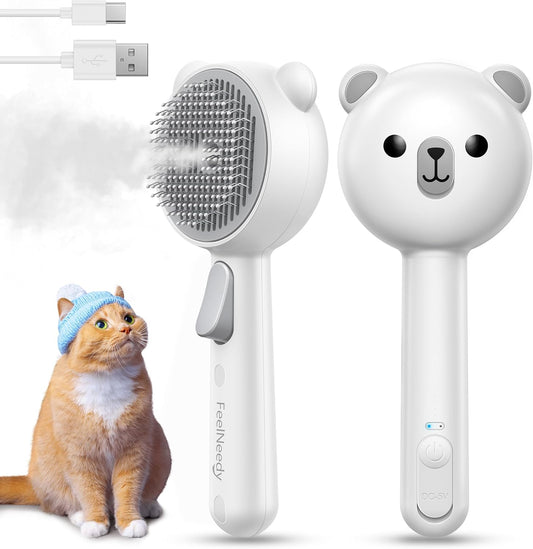Pet Steam Brush for Dogs & Cats, Brushes for Indoor Cats with Release Button, Dual Speed Spray USB Rechargeable Grooming Supplies, Dog Brush for Shedding Suitable for All Long- and Short-haired Pets