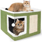Loyareal Cat Houses for Indoor Cats - Large Cat Bed Cave with Scratch Pad and Fluffy Ball, Foldable Cat Condo Hideaway with Reversible Cushion for Multi Small Pet, Navy Blue