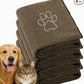 Chumia 4 Pack Microfiber Dog Towels, 30 x 50 Inch, Gray | Absorbent Grooming Cloth After Bath Drying, Soft with Embroidered Paw Design, Quick Dry for Small Medium Large Pets
