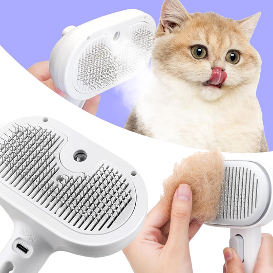 3-in-1 Cat Steam Brush for Grooming and Hair Removal