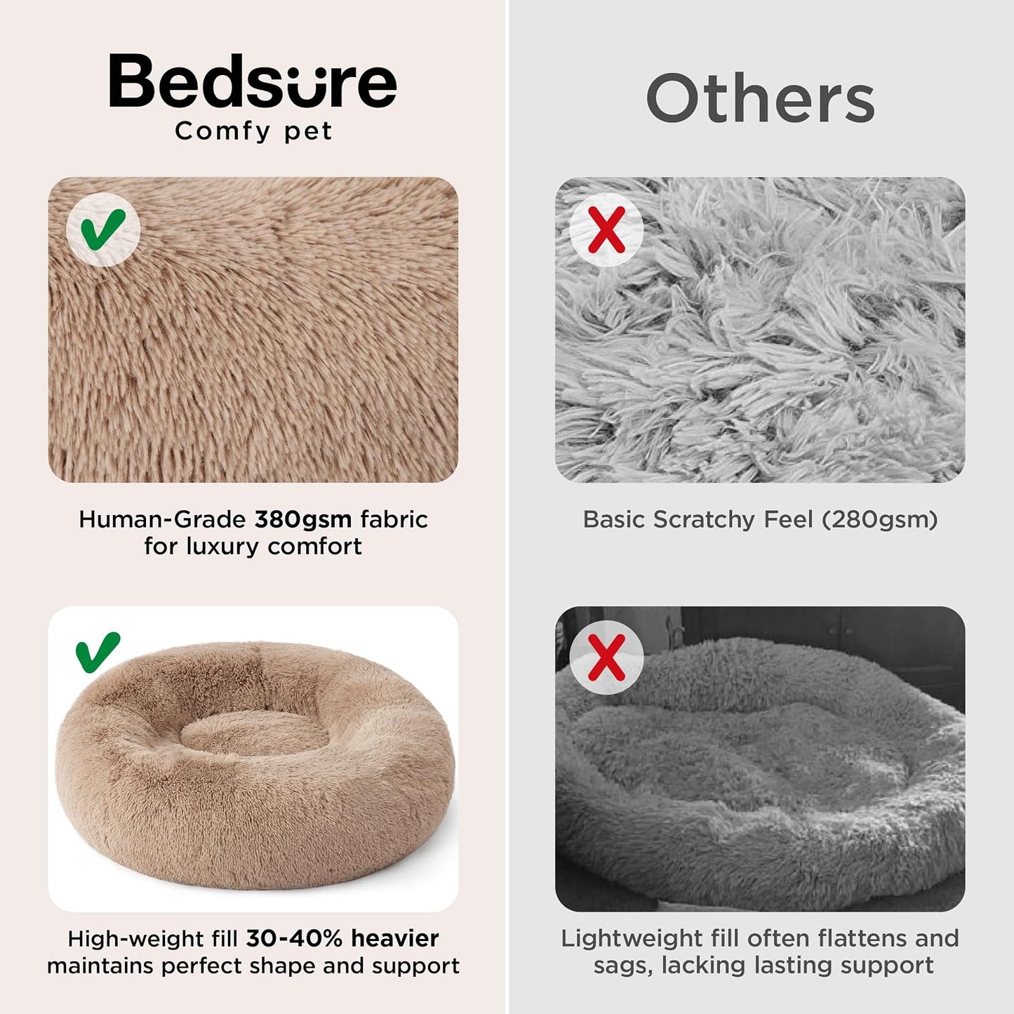 Bedsure Calming Dog Bed Medium Size Dog Donut Washable Pet Bed,30ins Camel | Oprah Daily Sleep Award,Fluffy Faux Fur Round Cuddler,Anti-Slip Bottom,Anti-Anxiety,Deep Sleep for Pets Up to 45 Lbs